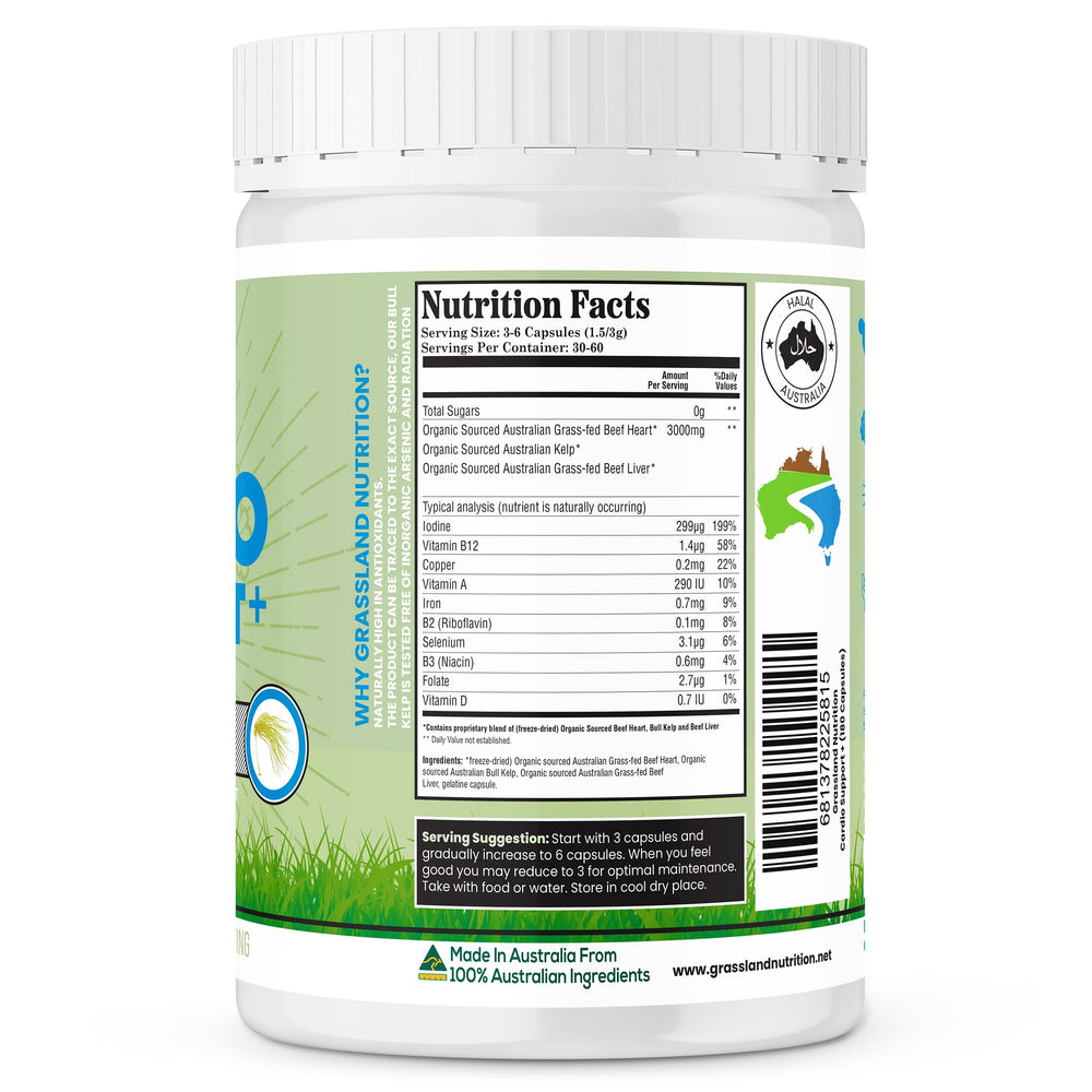 Grassland Nutrition Cardio Support beef liver image shows B12 and iron for daily vitality