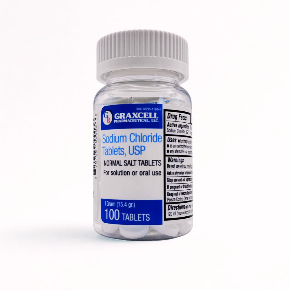 Graxcell Sodium Chloride Tablets 1g pack shot highlighting convenient electrolyte support on the go