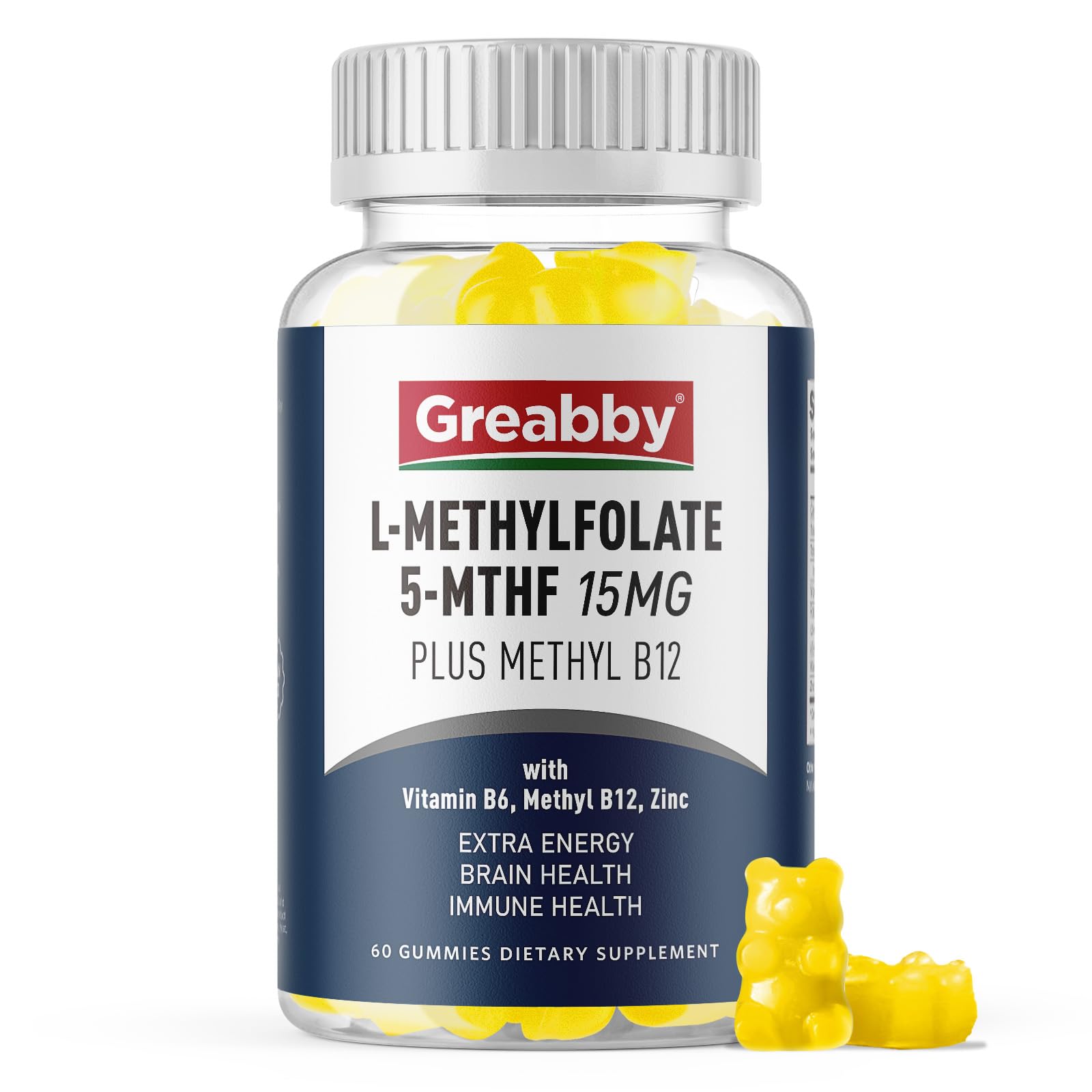 GREABBY L Methylfolate Gummies bottle front for daily brain and immune support.