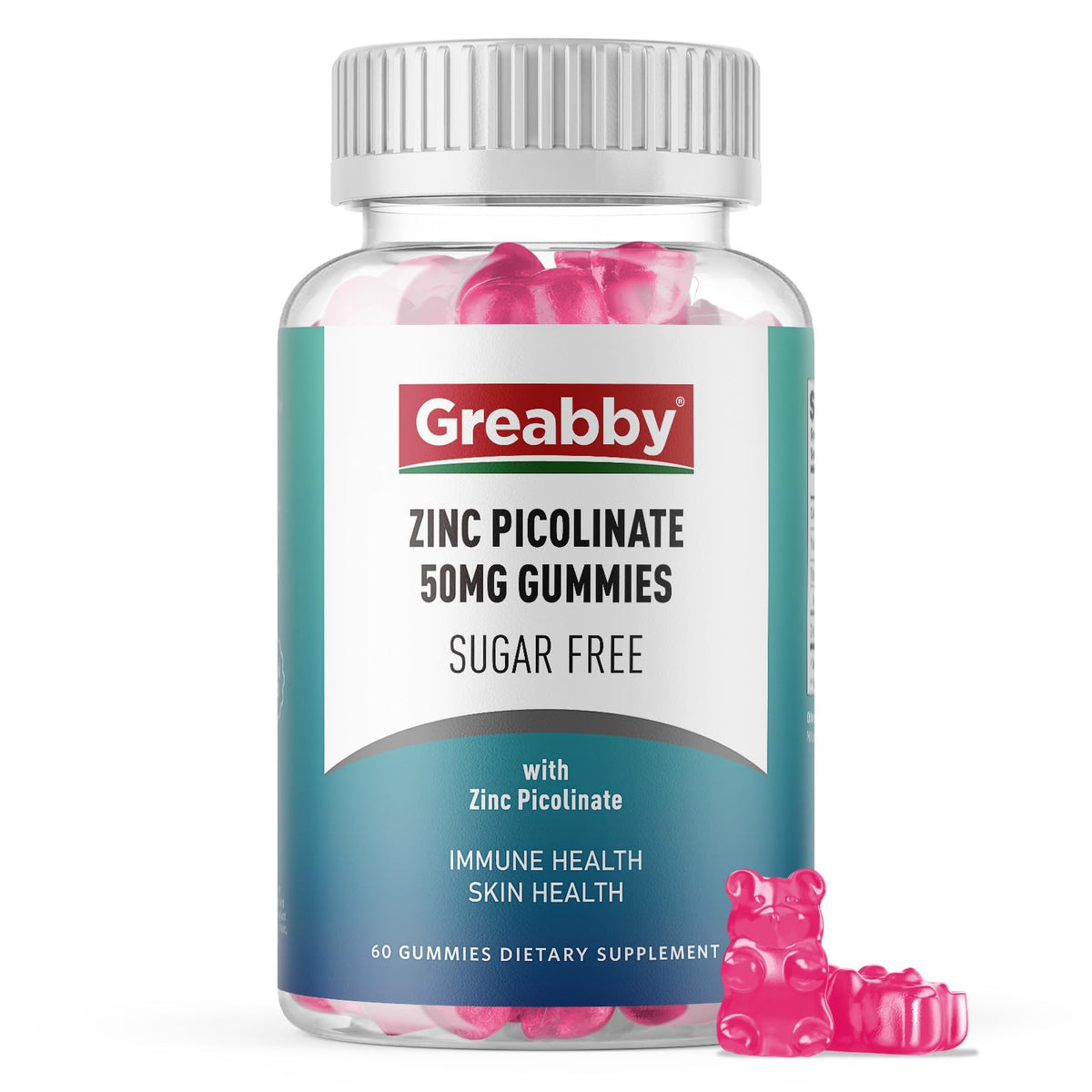 GREABBY Zinc Picolinate bottle highlights 50 mg per serving for growth support