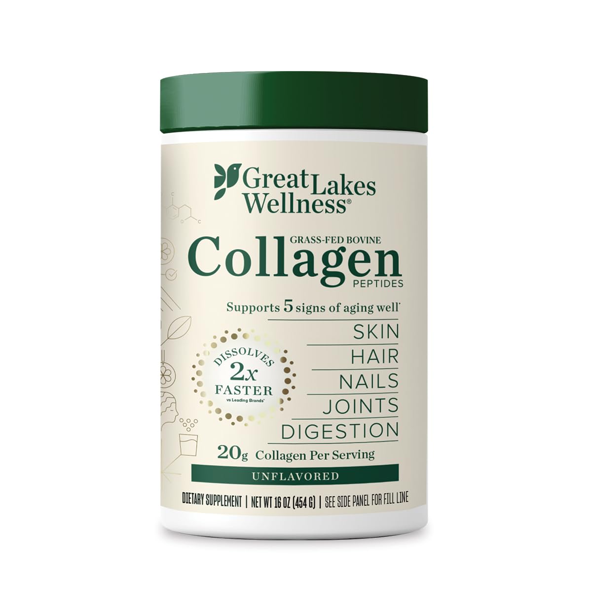 Great Lakes Wellness collagen peptides bottle may support skin and joints in daily routine