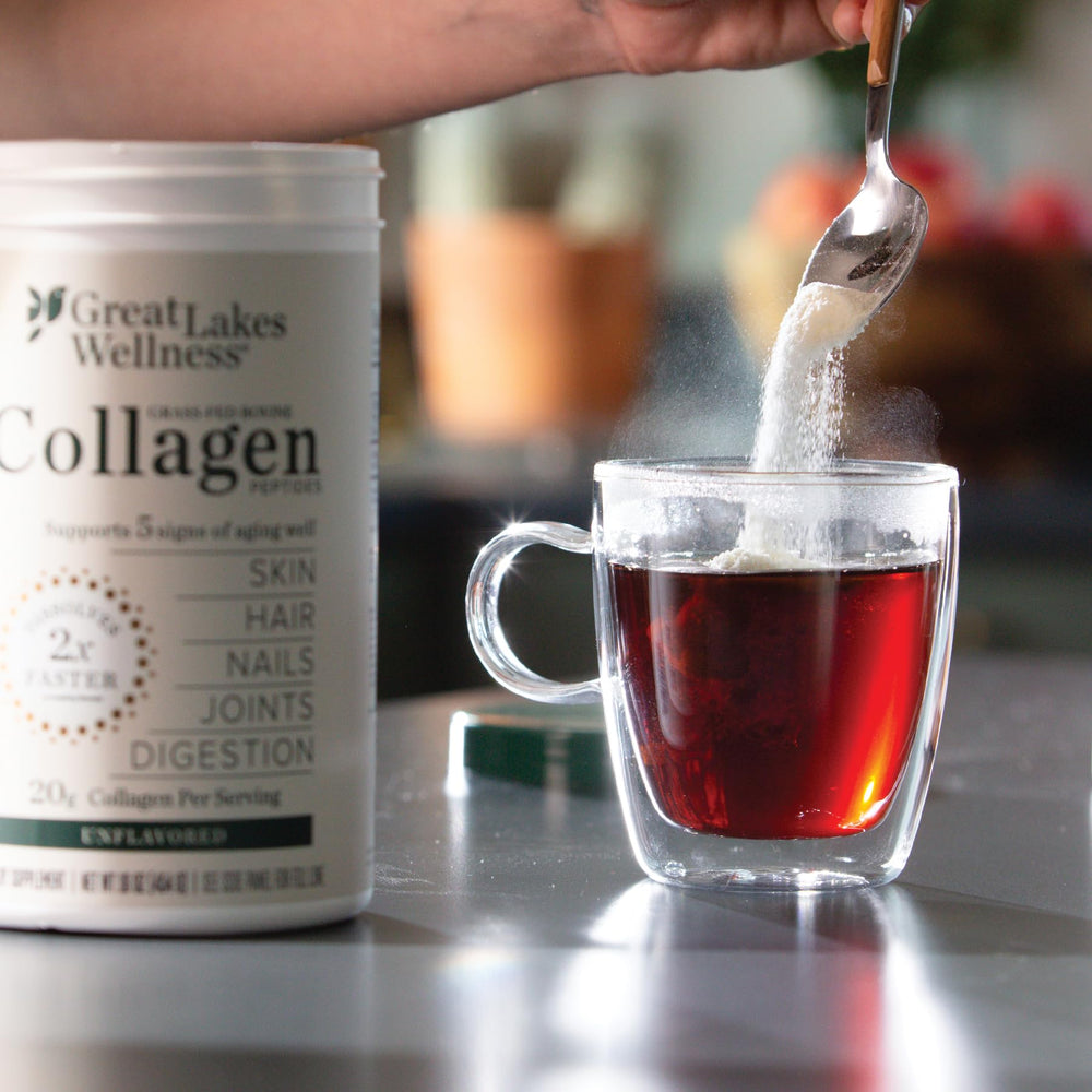 Collagen peptides added to coffee by Great Lakes Wellness for daily routine