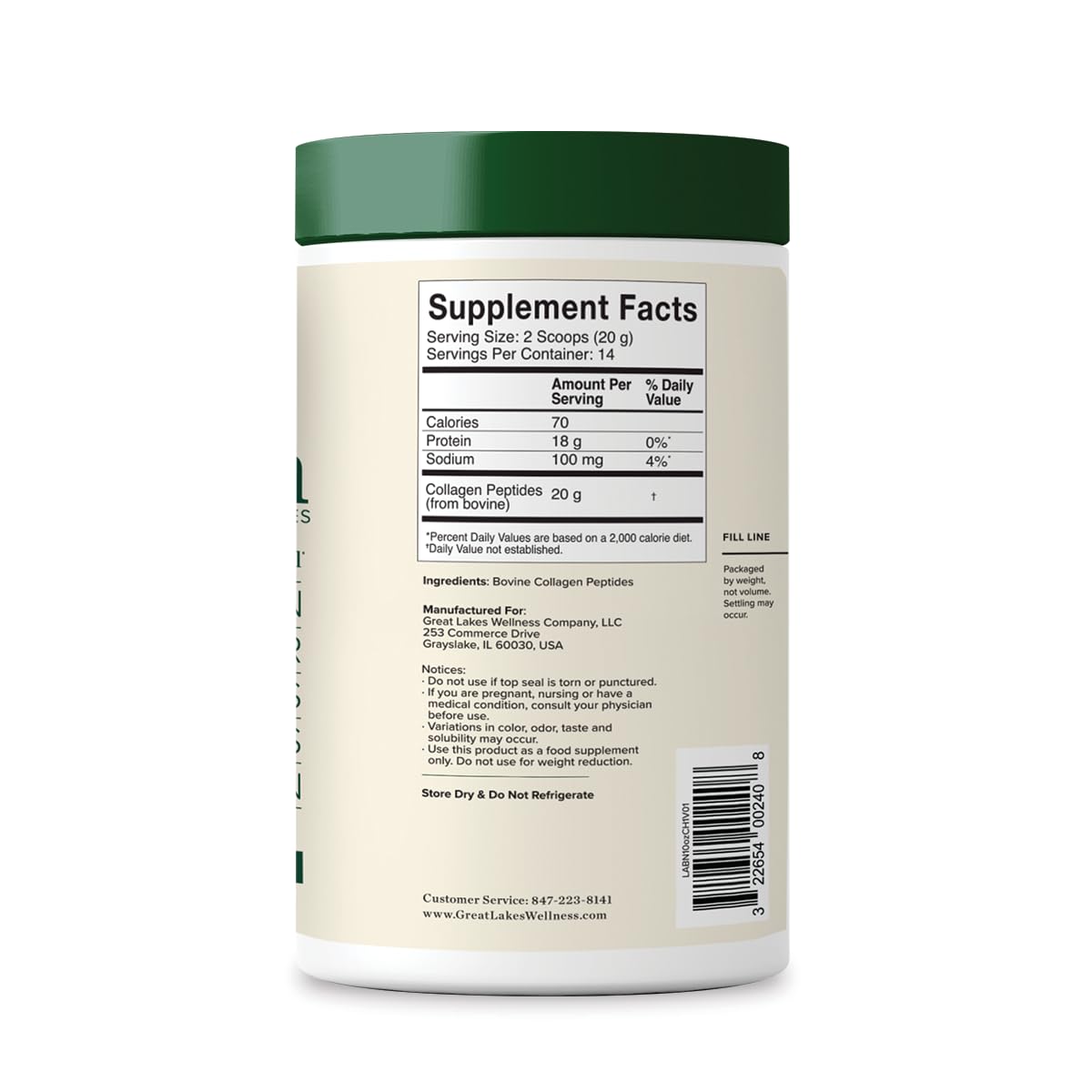 Great Lakes Wellness Collagen Peptides powder dissolves quickly with no clumps.