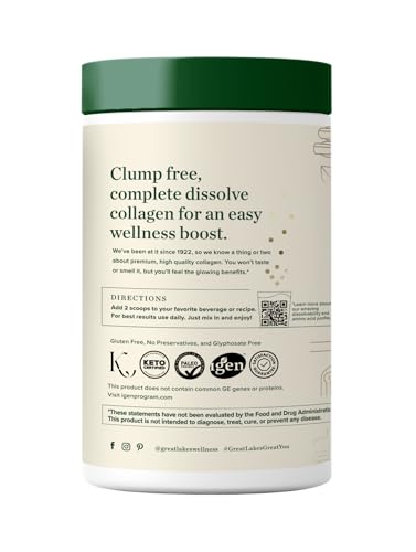 Great Lakes Wellness Collagen Peptides hydrolyzed formula for easier absorption.