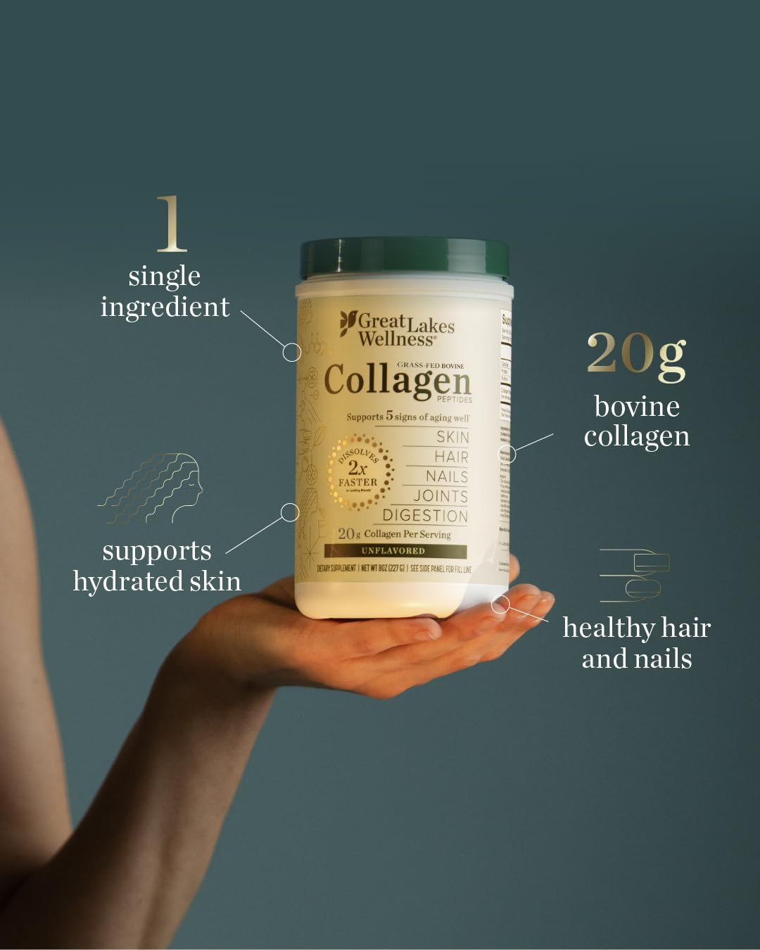 Great Lakes Wellness collagen peptides mixed into a smoothie for a protein boost