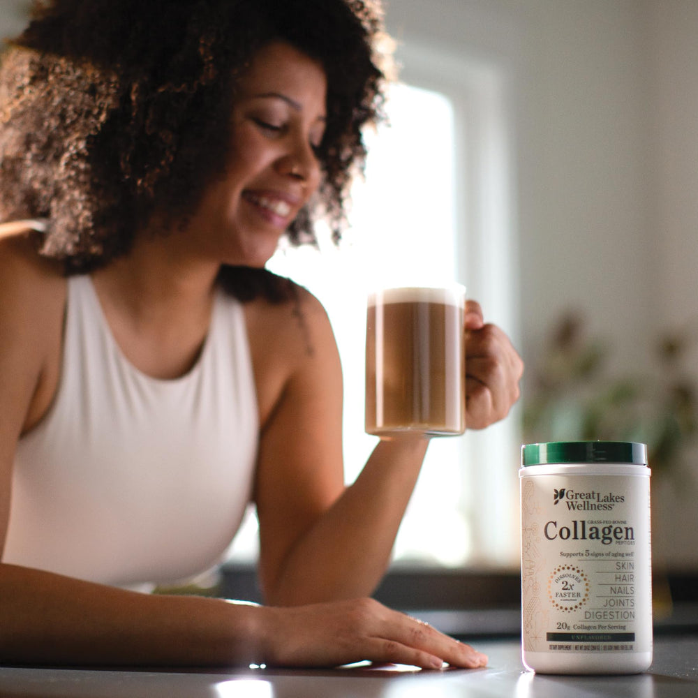 Great Lakes Wellness collagen peptides image highlighting skin glow potential
