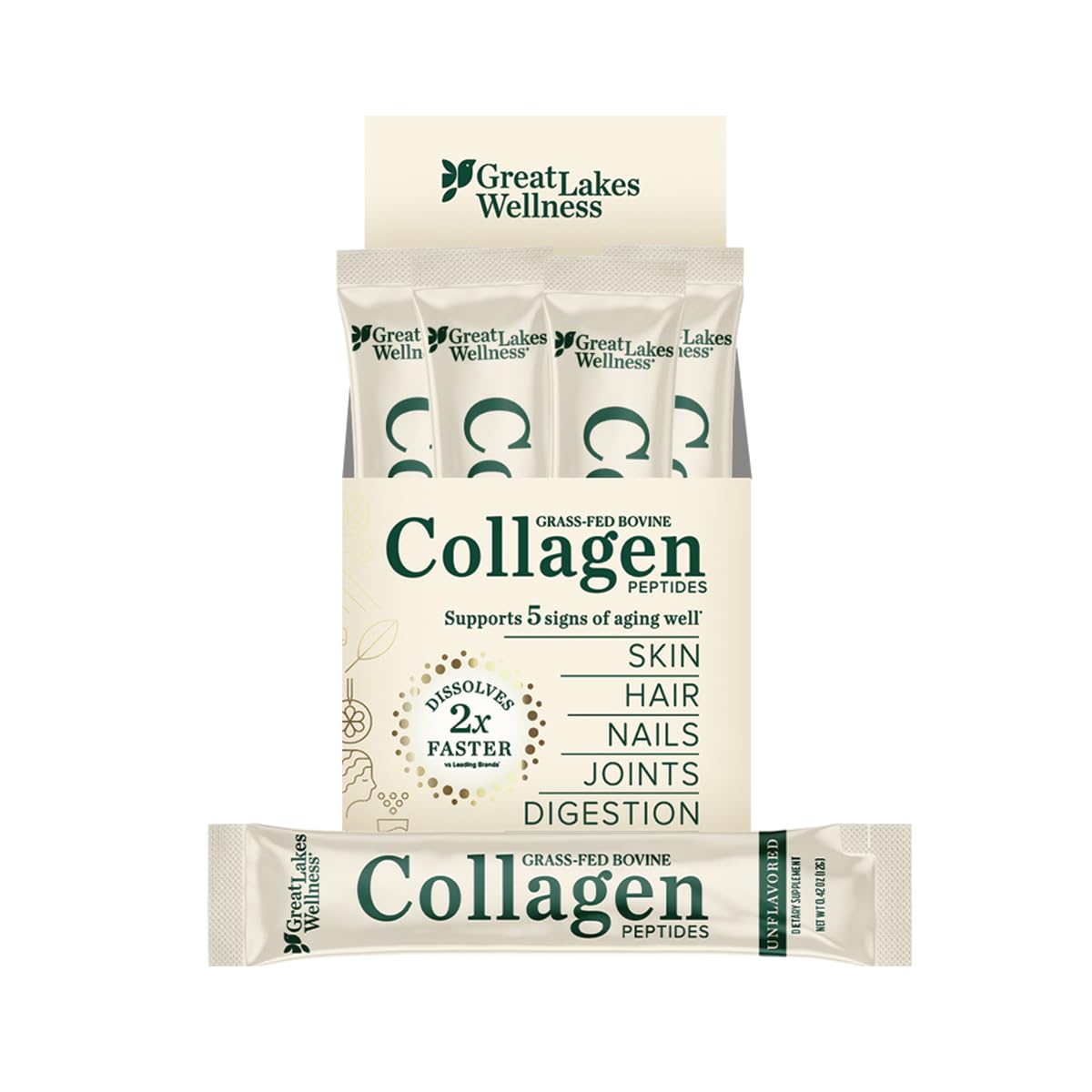 Great Lakes Wellness collagen peptides stick pack unflavored for daily use