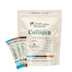 Great Lakes Wellness Collagen Peptides sticks packaging for on-the-go daily use