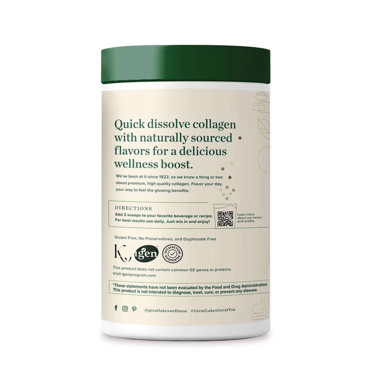 Great Lakes Wellness Collagen Peptides Vanilla dissolves easily in hot coffee or tea for a gentle boost.