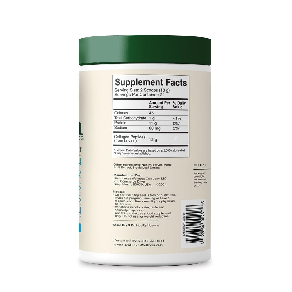 Great Lakes Wellness Collagen Peptides Vanilla smoothie mix enhances texture and flavor in your morning blend.