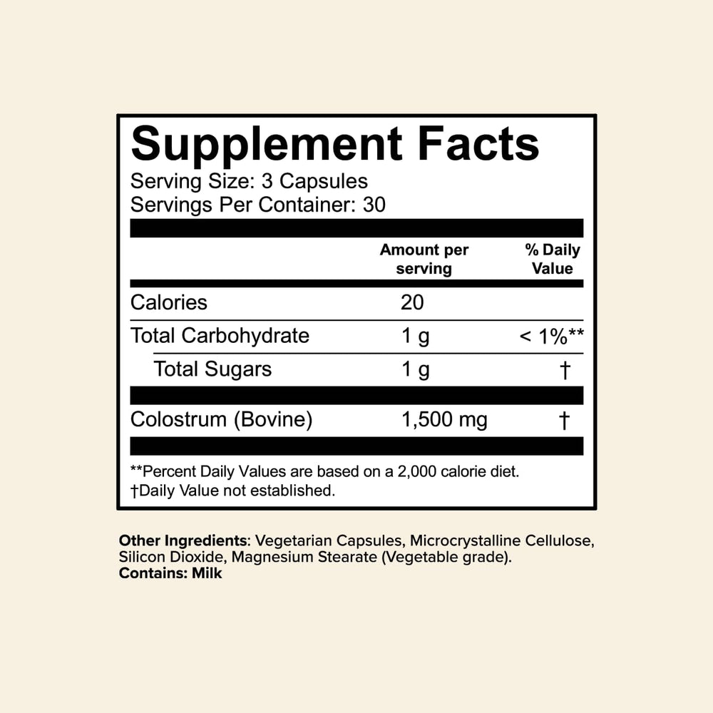 Great Lakes Wellness Colostrum ingredients panel noting non-GMO and grass-fed sourcing