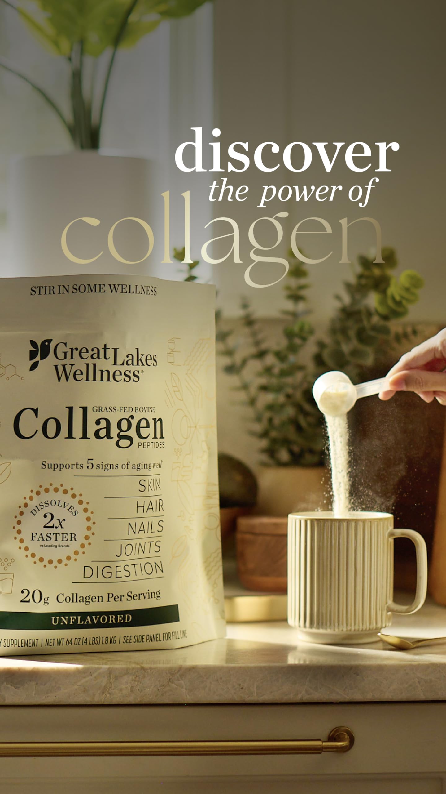 Great Lakes Wellness flavor variety assortment blends with beverages.
