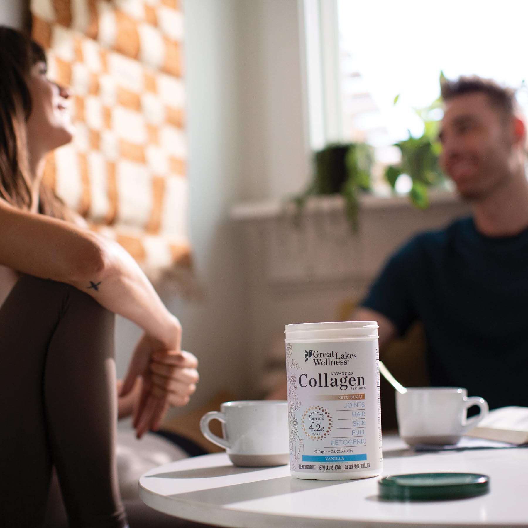 Great Lakes Wellness Keto Boost non-dairy creamer ideal for coffee, tea, or shakes.