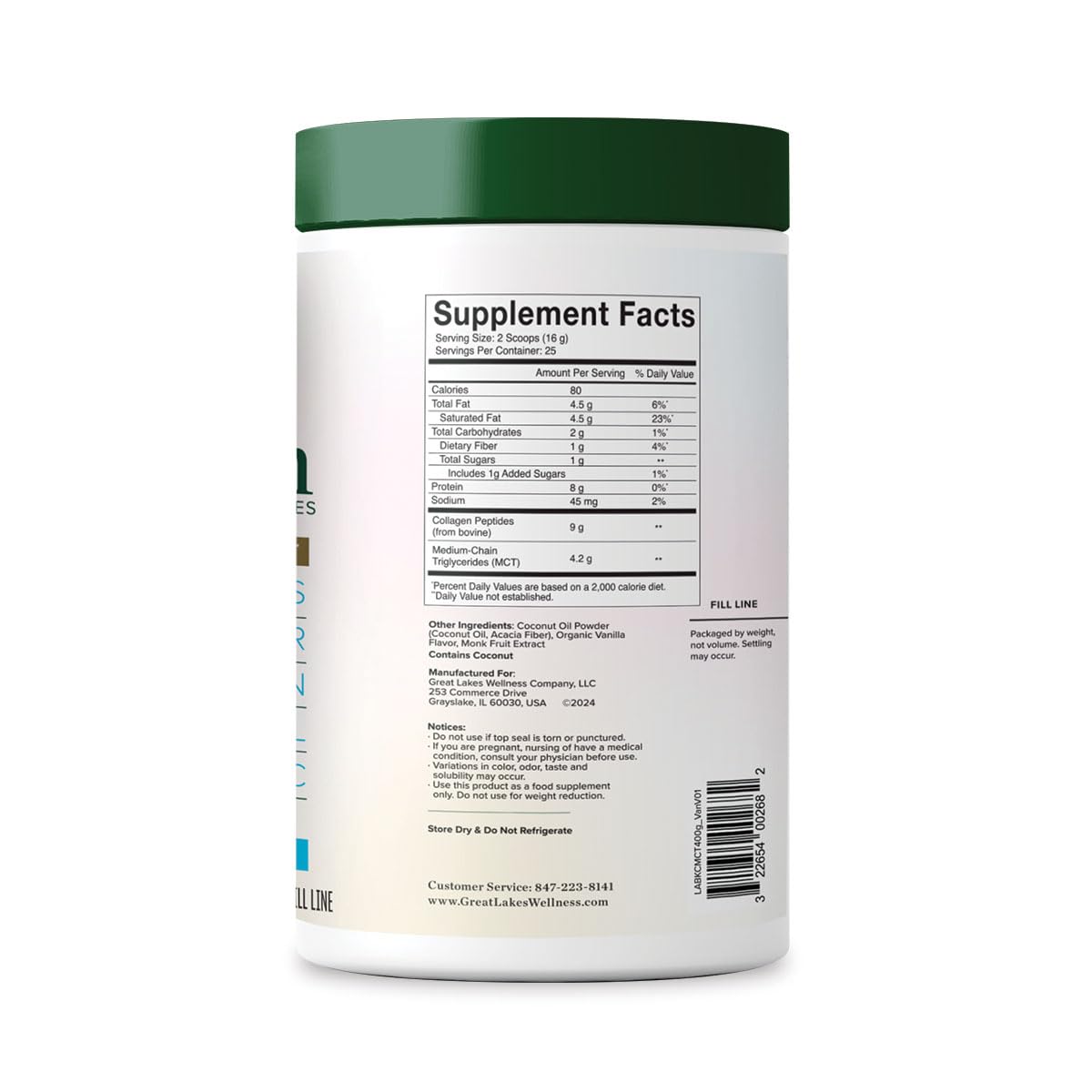 Great Lakes Wellness Keto Boost vanilla flavor powder, a tasty non-dairy creamer for coffee or smoothies.