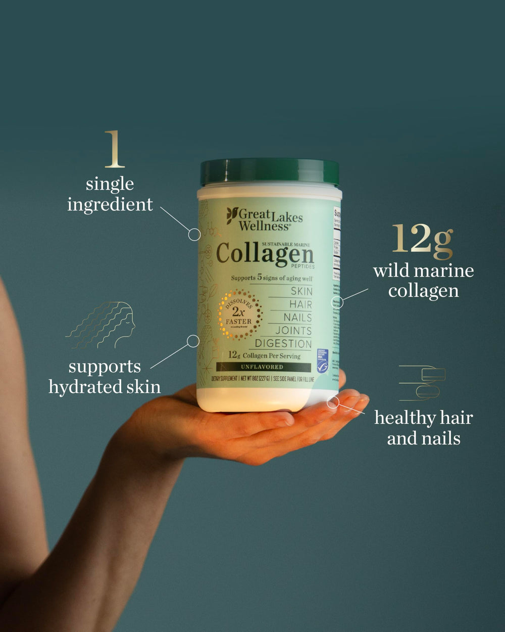 Great Lakes Wellness unflavored collagen in breakfast bowl, convenient for keto and paleo diets.