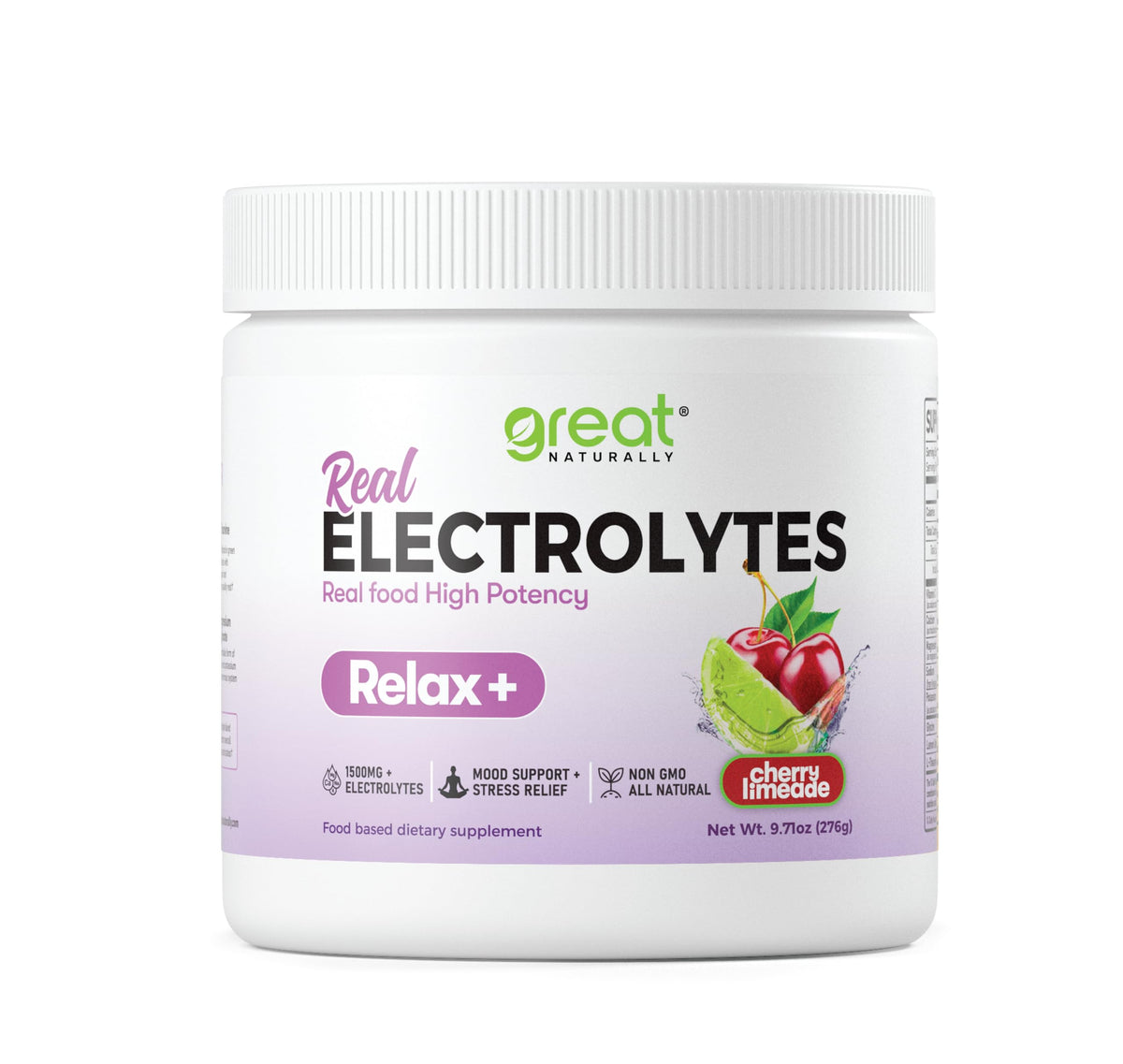 Great Naturally Relax+ bottle front, a convenient hydration companion for daily calm.