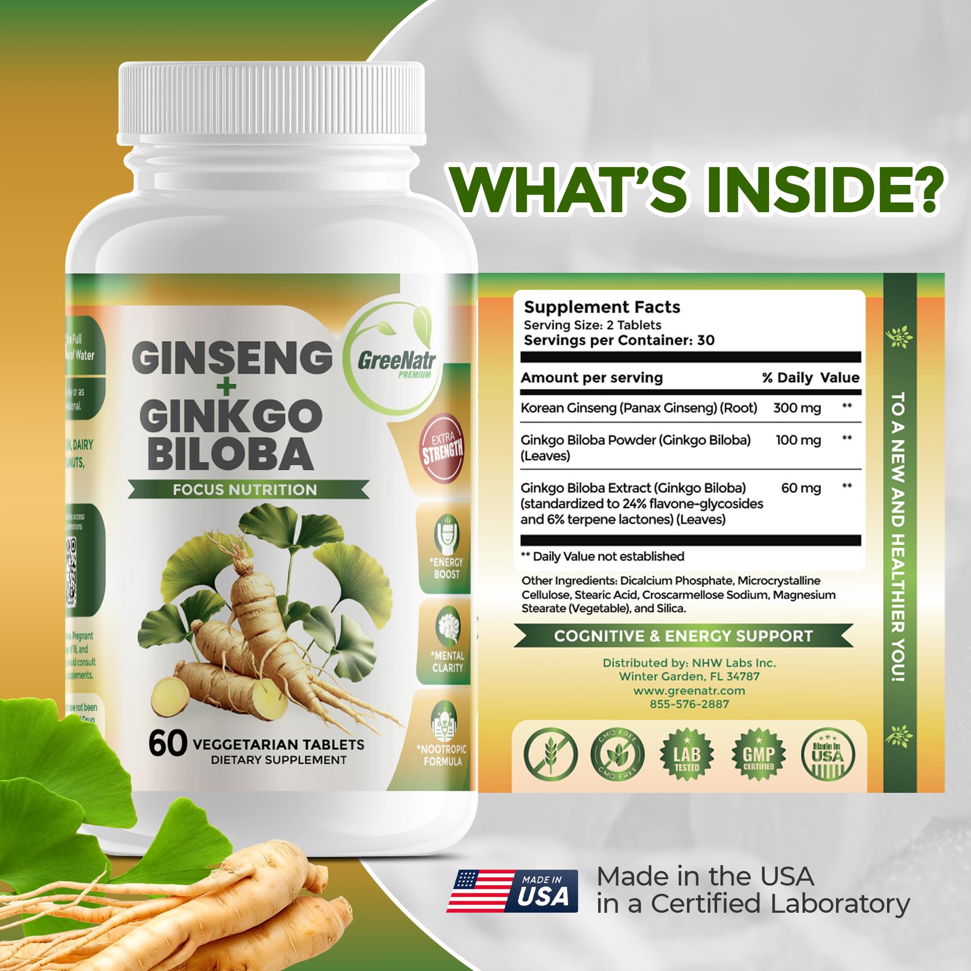 GreeNatr brain health bottle with capsules promotes daily mental clarity.