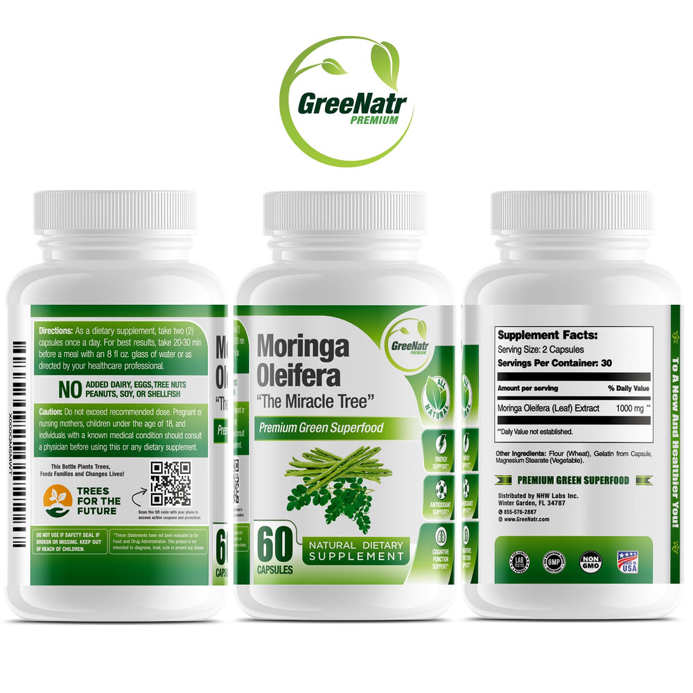 GreeNatr Pure Moringa multibottle pack communicates value and ongoing use.