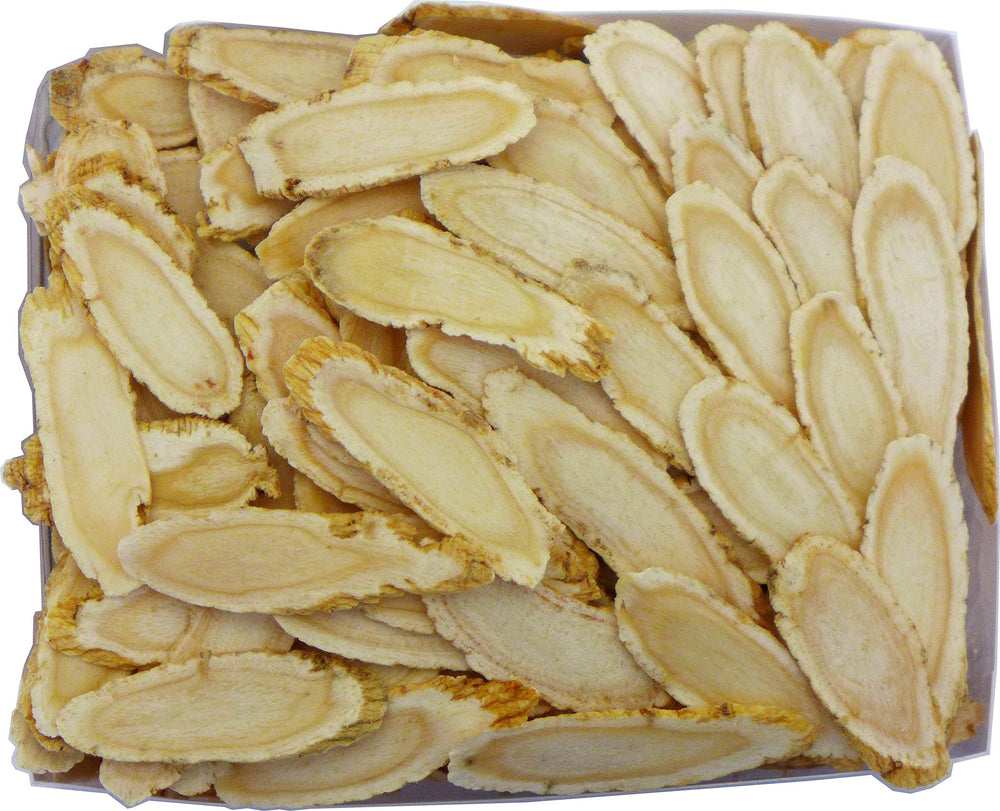Green Bay Ginseng thin-cut slices ready for tea infusion.