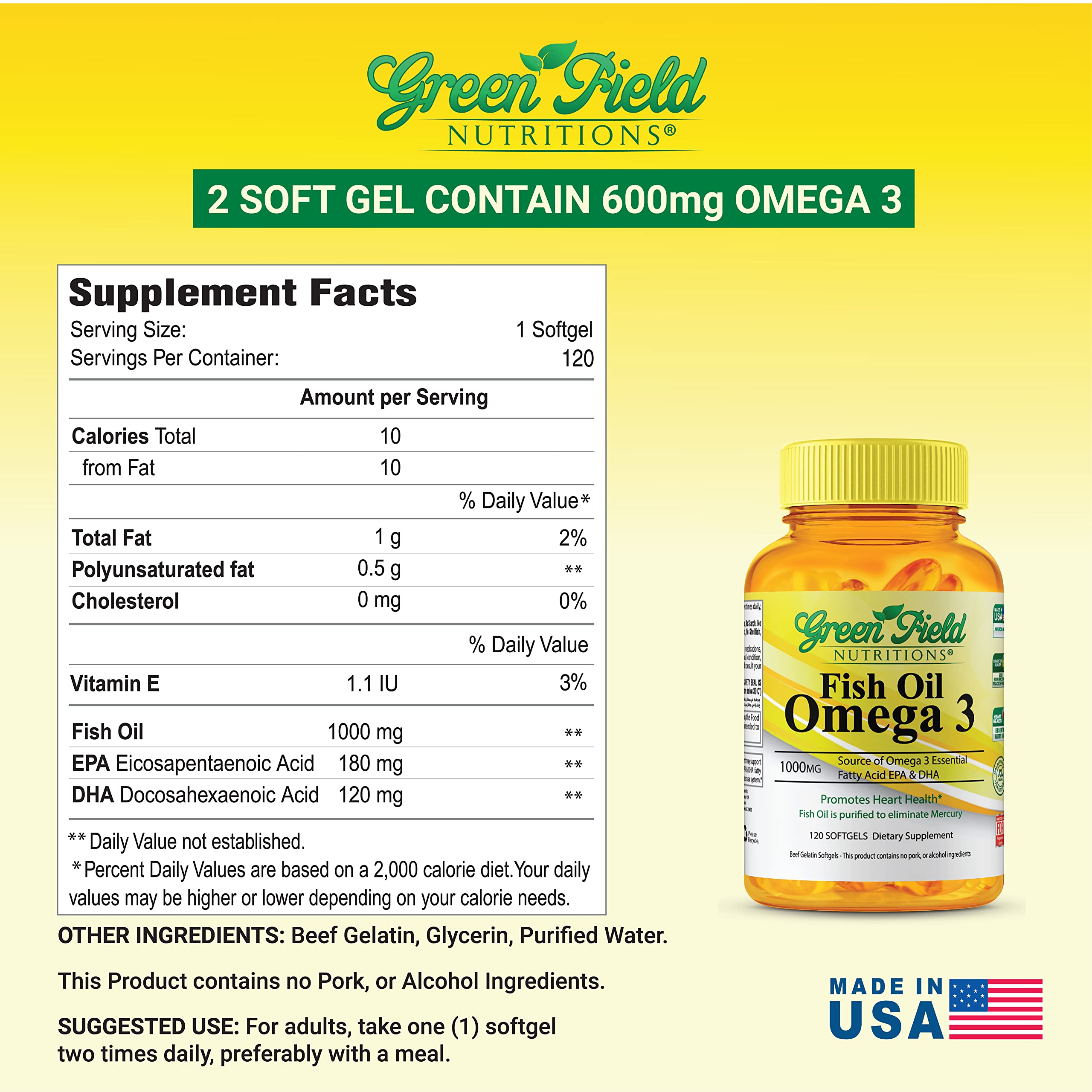 GREEN FIELD NUTRITIONS packaging shows non-GMO and gluten-free formula