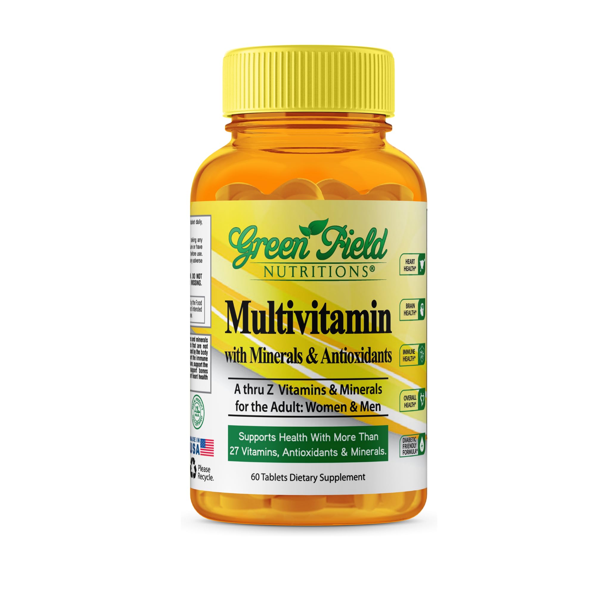 Green Field Nutritions halal multivitamins bottle front for daily immune support.