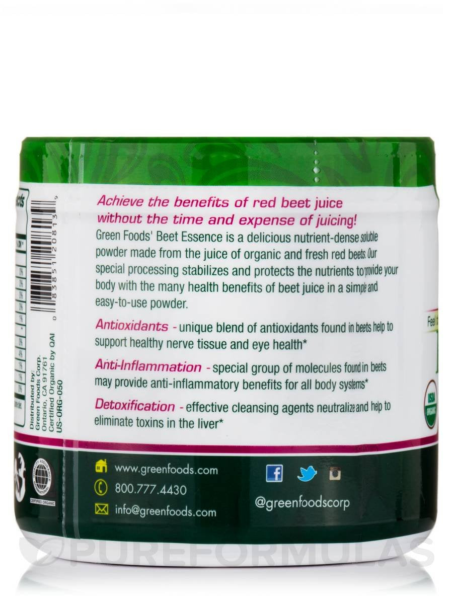 Green Foods Beet Essence glass shows easy incorporation into smoothies or drinks.