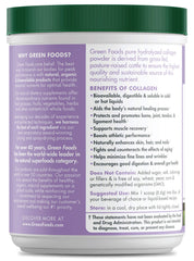 Green Foods Collagen Peptides tub back, clear nutrition details for informed choices.