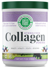 Green Foods Collagen Peptides tub front view, convenient daily protein boost.
