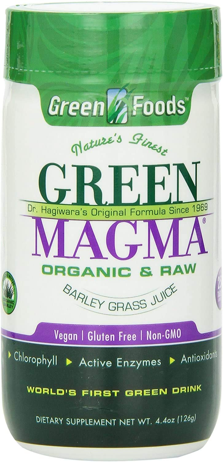 Green Foods Green Magma bottle back-label with ingredients and gluten-free vegan quality