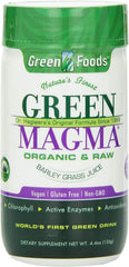 Green Foods Green Magma bottle back-label with ingredients and gluten-free vegan quality
