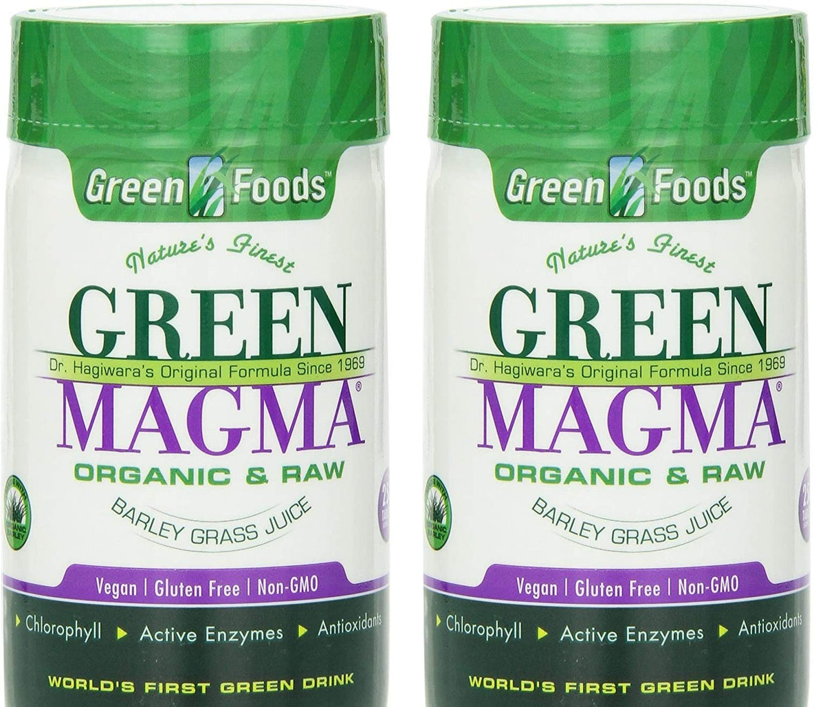 Green Foods Green Magma bottle front view showing premium barley grass formula for vitality