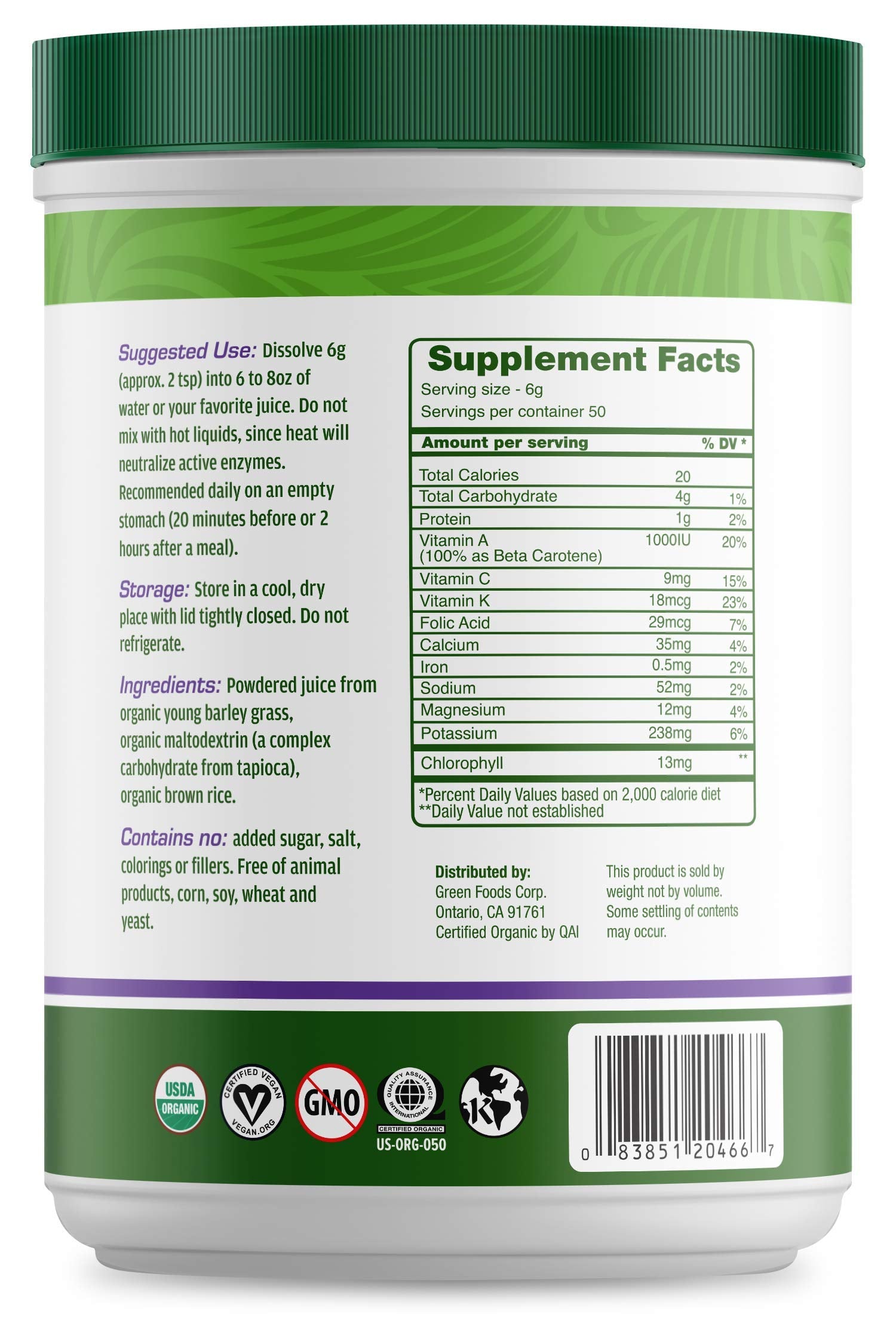 Green Foods Green Magma dissolving in water for quick chlorophyll-rich hydration