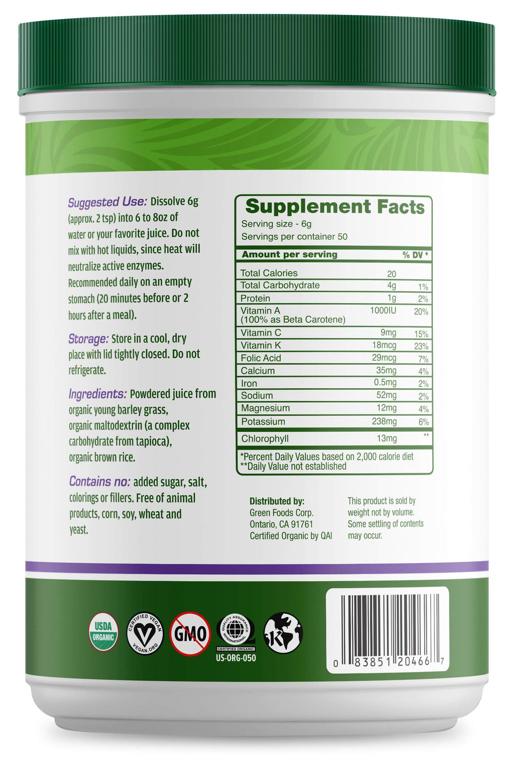 Green Foods Green Magma dissolving in water for quick chlorophyll-rich hydration