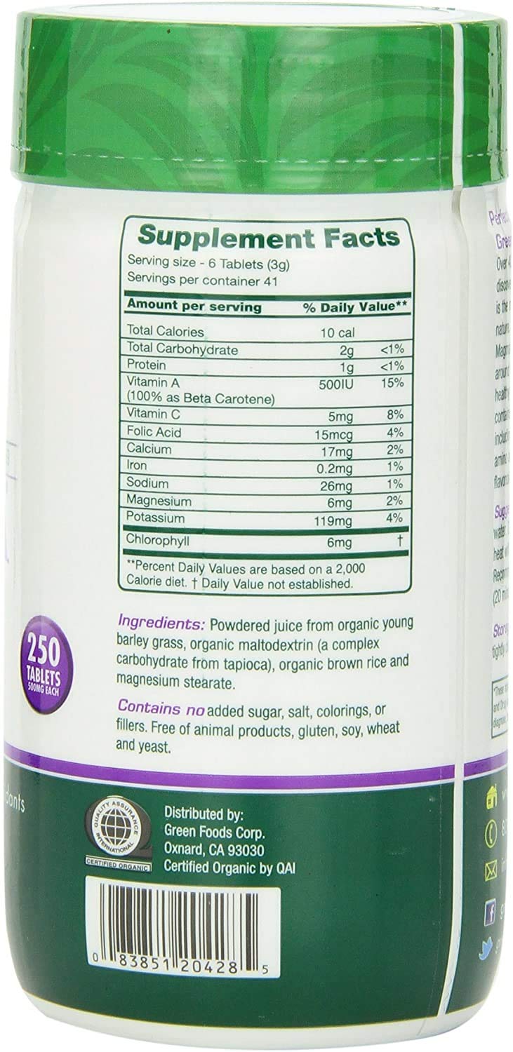 Green Foods Green Magma ingredients chart shows extensive phytonutrients