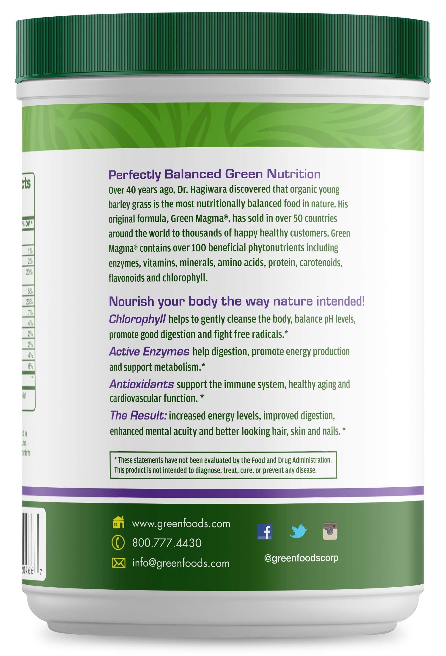 Green Foods Green Magma jar with scoop showing convenient daily dosing