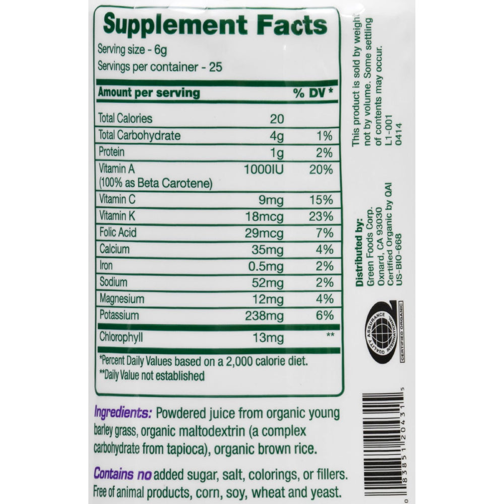 Green Foods Green Magma packaging highlighting barley grass formula for ongoing vitality.