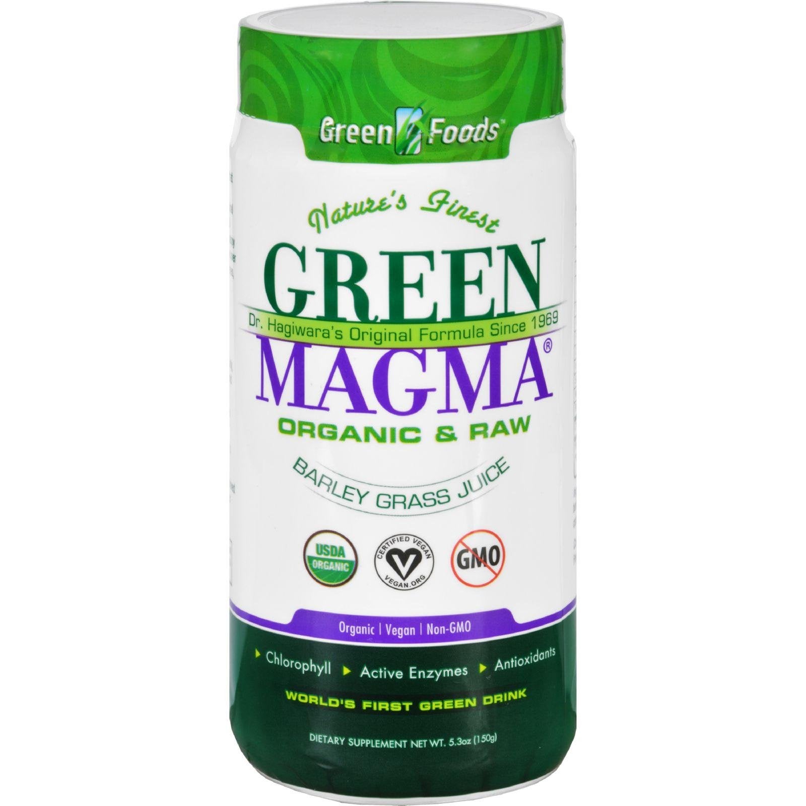 Green Foods Green Magma powder scoop image showing convenient daily dosing for nutrition.