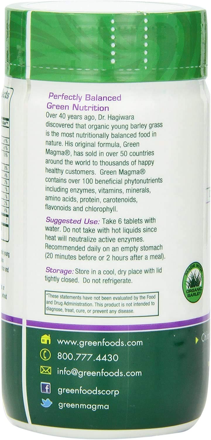 Green Foods Green Magma tablets close-up emphasizing compact daily format