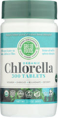 Green Foods Organic Chlorella capsules bottle; may support daily energy and well-being.
