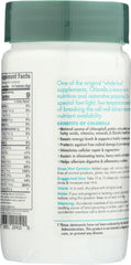 Green Foods Organic Chlorella nutrition label; includes vitamin A, vitamin C, and iron.