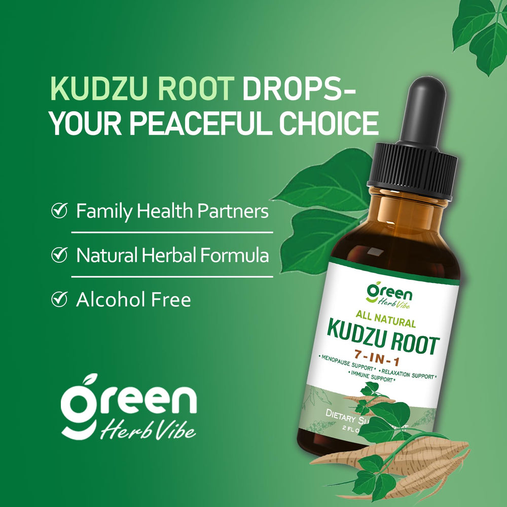 Green Herb Vibe Kudzu Root Drops travel-friendly bottle for on-the-go support.