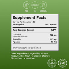 Green Life Org Turmeric Curcumin 750mg capsules, easy-to-swallow for everyday comfort.