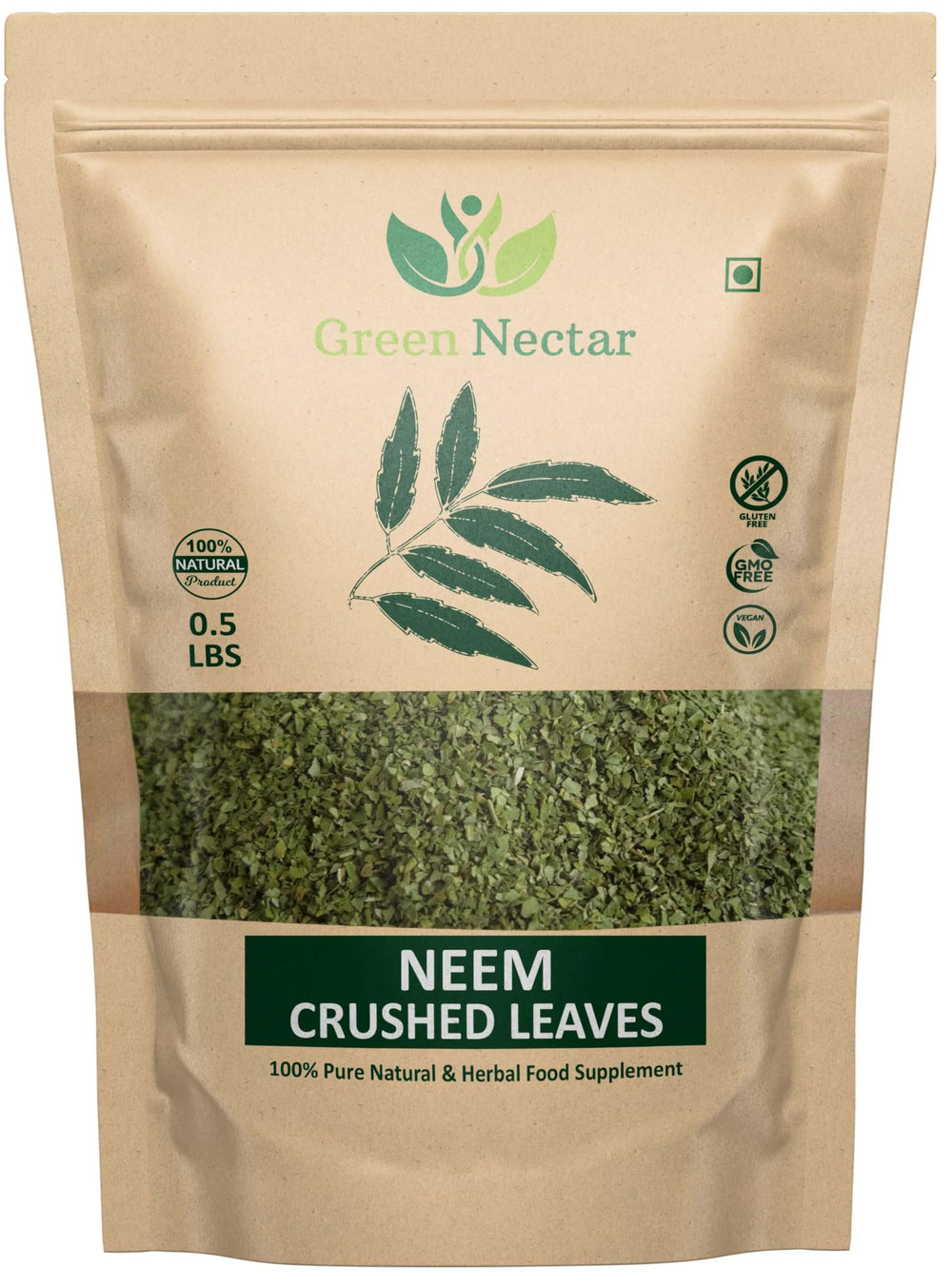 GREEN NECTAR Neem Leaf crushed leaves in an 8oz jar for a natural detox tea.