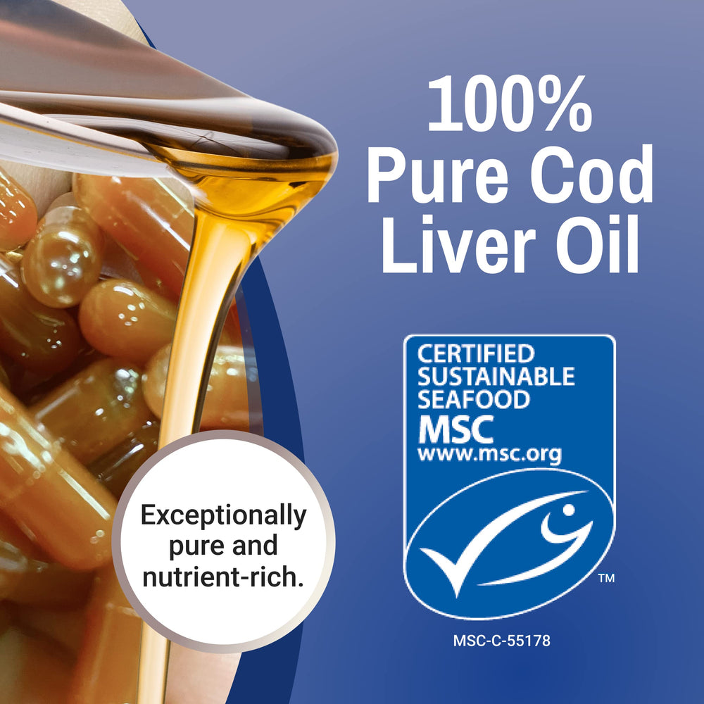Closeup of Green Pasture cod liver oil orange capsules for convenient daily use