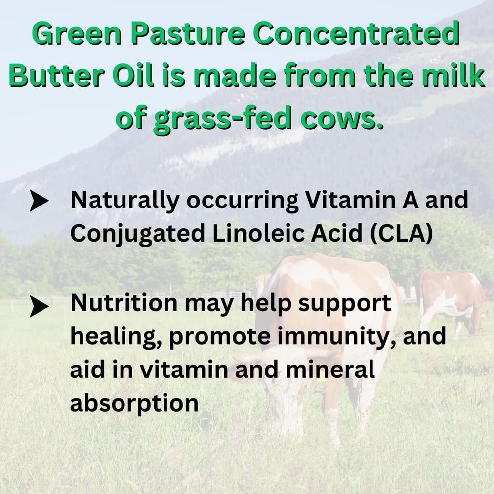 Green Pasture packaging shows expiration date for freshness.