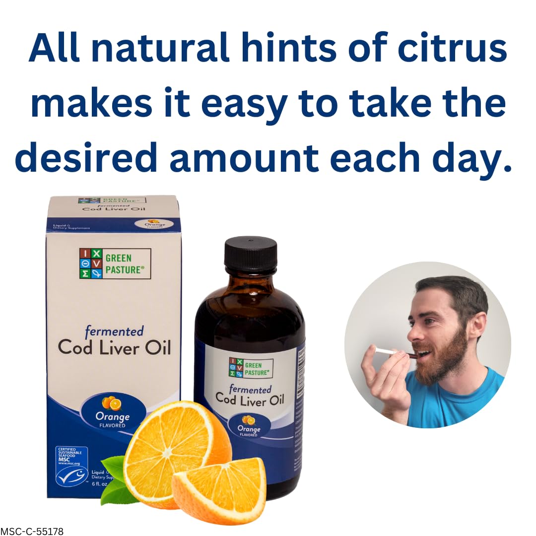 Green Pasture cod liver oil bottle, non-heated and naturally sourced.