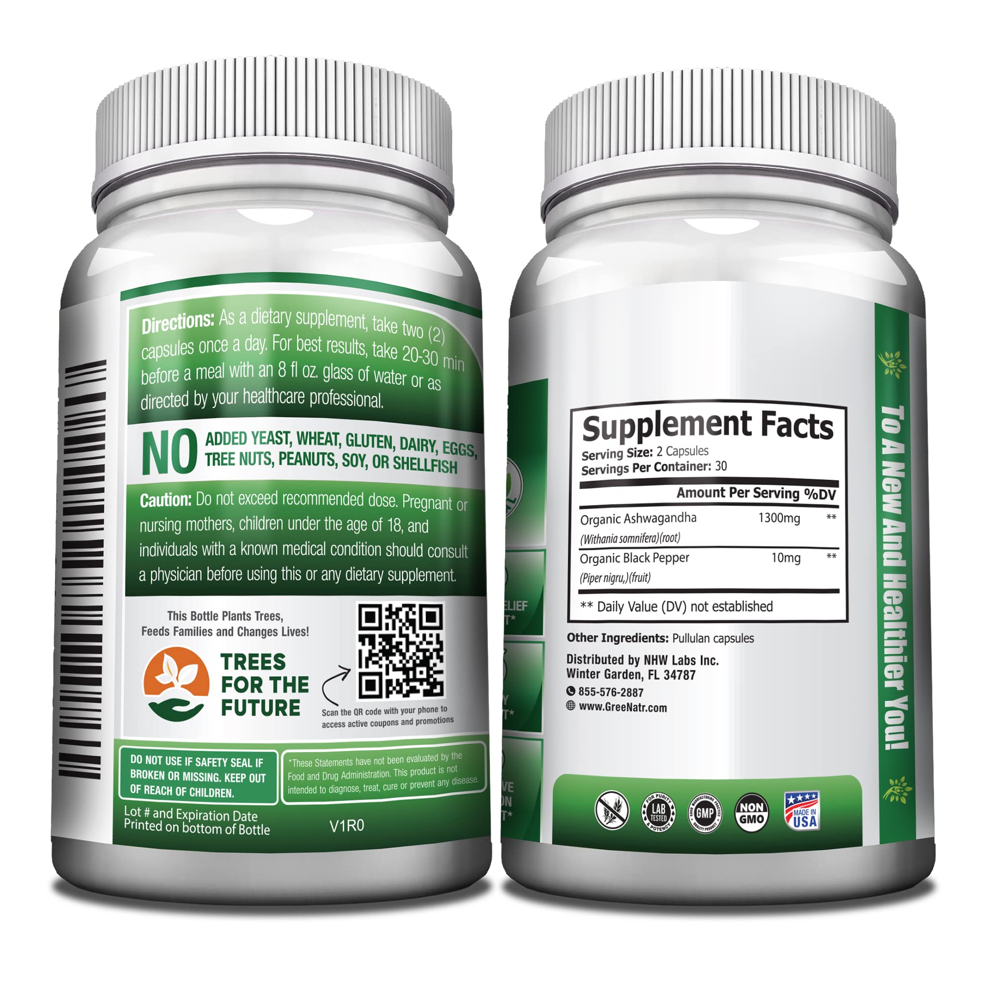 GreeNatr dosage guide illustrating two capsules daily