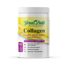 Greenfield Nutritions Halal Collagen Powder bottle shown for daily hair and skin support.