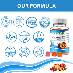 Pouring Greenfield Nutritions Vitamin D3 Gummies with mango and peach flavor.
