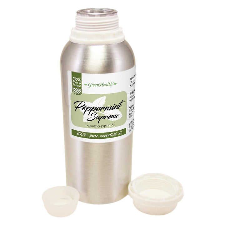 GreenHealth Peppermint Oil aluminum cap protecting freshness and light.